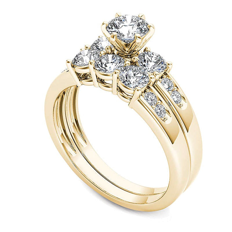 1.5 ct. Gesamtgewicht Diamant Dreistein-Brautset in 14K Gelbgold