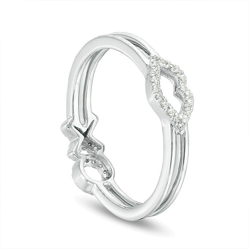 0,1 ct. Gesamtgewicht Diamant-Ring mit Lippen und "XO" beidseitig in 10K Weißgold