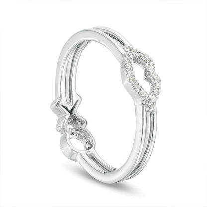 0,1 ct. Gesamtgewicht Diamant-Ring mit Lippen und "XO" beidseitig in 10K Weißgold