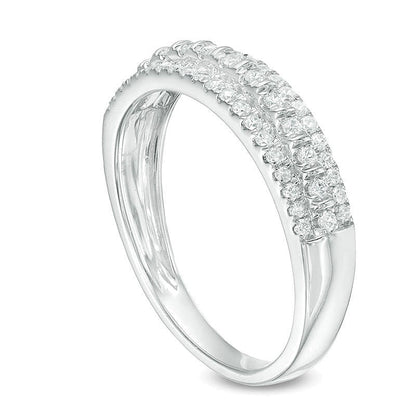 0,33 ct. Gesamtgewicht Diamant Ehering dreireihig in 10K Weißgold