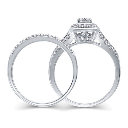 0,5 ct. Gesamtgewicht Diamant-Brautset mit Kissenschliff-Rahmen, mehrreihig, aus rhodiniertem Sterlingsilber