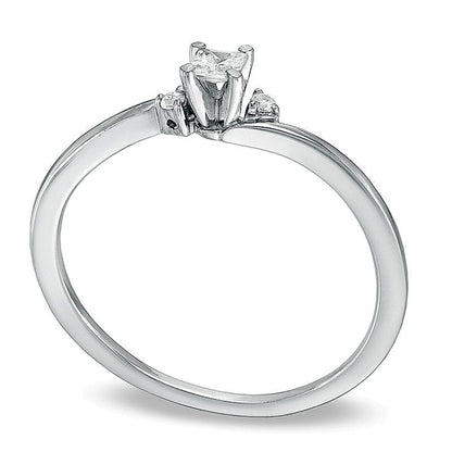0.17 ct. Gesamtgewicht Diamant-Freundschaftsring im Princess-Schliff, Dreistein, in 10K Weißgold