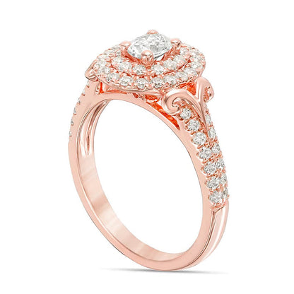 1.0 CT. TW Halo-Verlobungsring mit Diamanten im Oval- und Rundschliff in 14K Roségold