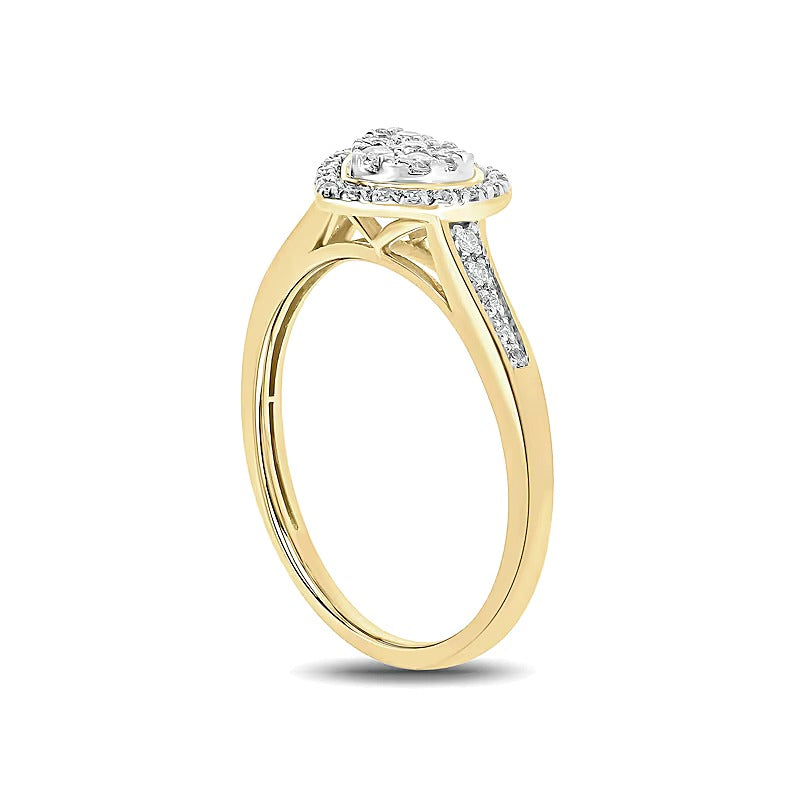 0.2 ct. Gesamtgewicht Multi-Diamant Freundschaftsring mit Herz-Rahmen in 10K Gelbgold