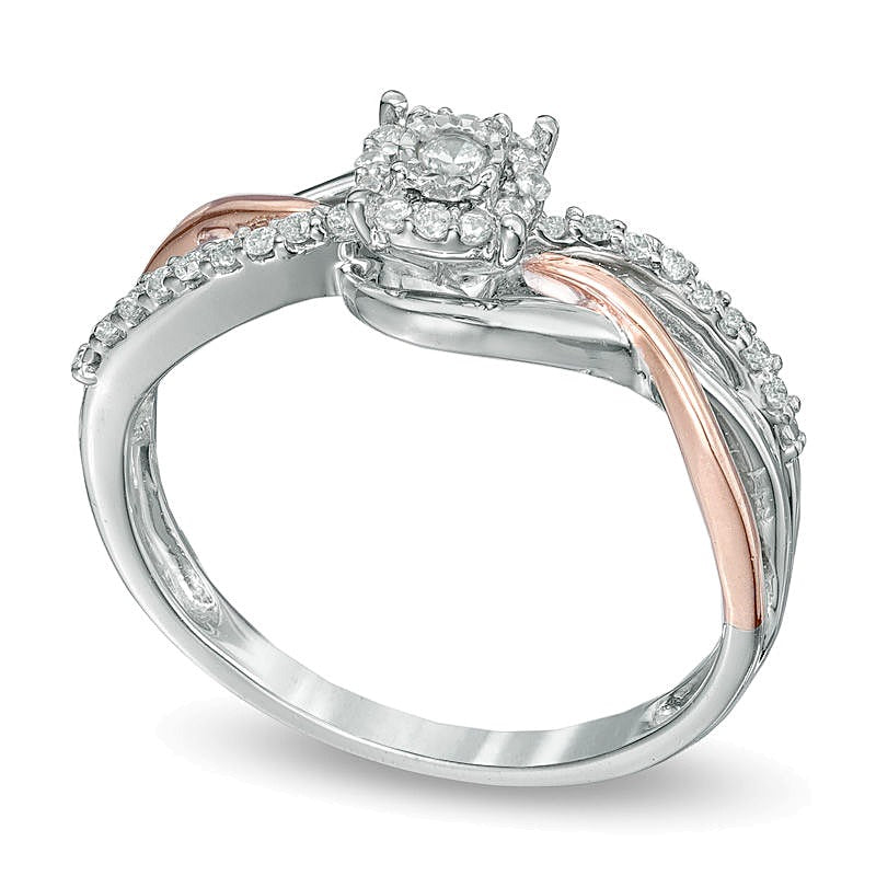 Freundschaftsring für Damen mit weißen Diamanten im Rundschliff, 0.2 ct. Gesamtgewicht, aus Sterlingsilber und 10K Roségold