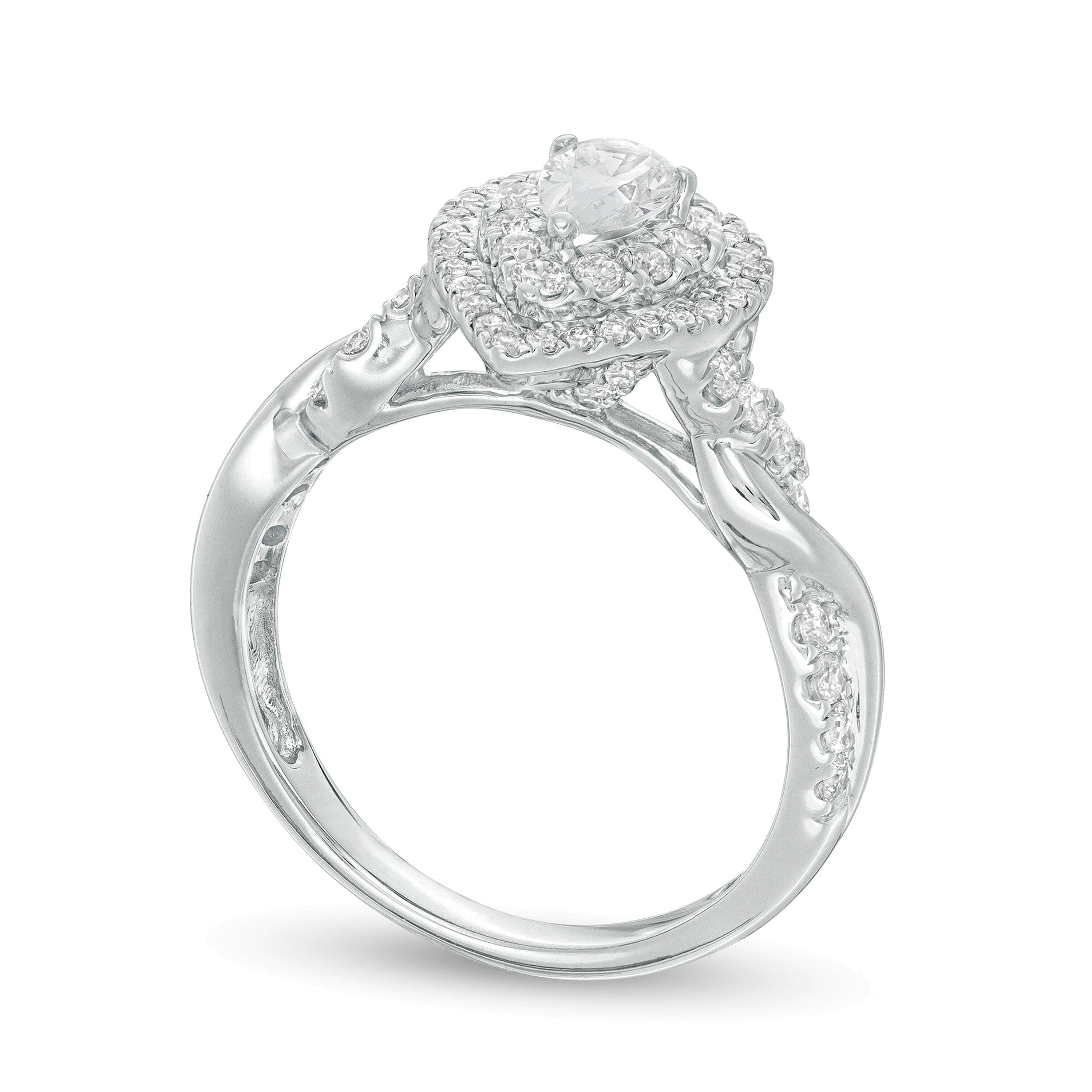 1.0 CT. Gesamtgewicht Halo Verlobungsring mit Diamanten im Tropfen- und Rundschliff in 14K Weißgold