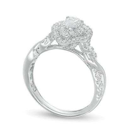 1.0 CT. Gesamtgewicht Halo Verlobungsring mit Diamanten im Tropfen- und Rundschliff in 14K Weißgold