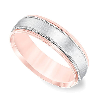 6,5mm Ehering mit Komfortschliff, gebürstetem Zentrum und Milgrain-Kante in 14K Bicolor-Gold