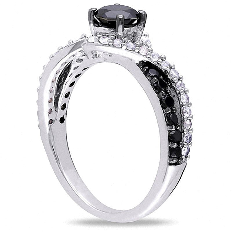 0,75 ct. Gesamtgewicht Ring mit schwarzem Diamant und synthetischem weißem Saphir, Solitär mit seitlichem Besatz, in Sterlingsilber