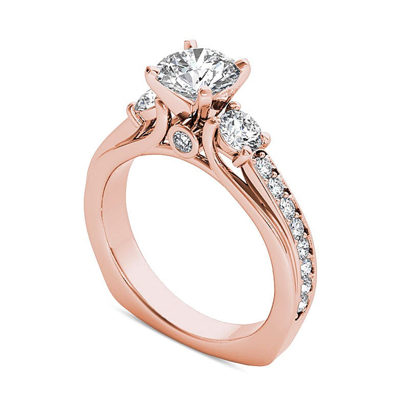 Dreistein-Verlobungsring mit Diamanten 2.0 ct. Gesamtgewicht in 14K Roségold