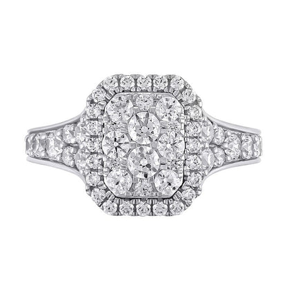 Verlobungsring mit Smaragd und mehreren Diamanten 1.25 ct. Gesamtgewicht in 10K Weißgold
