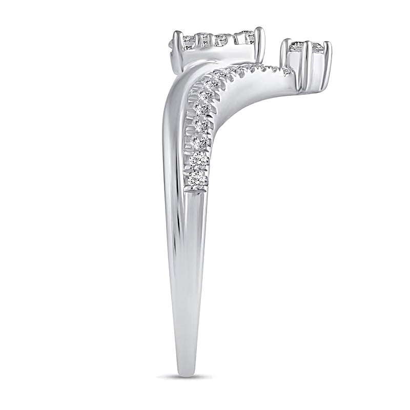 0.38 ct. Gesamtgewicht Fashion-Ring mit Diamanten in Tropfen- und rundem Schliff in 14K Weißgold