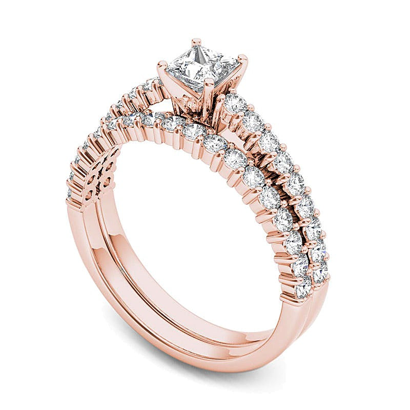 1.0 CT. TW Braut-Set mit Diamanten im Princess- und Rundschliff in 14K Roségold