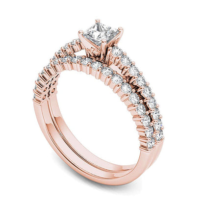 1.0 CT. TW Braut-Set mit Diamanten im Princess- und Rundschliff in 14K Roségold