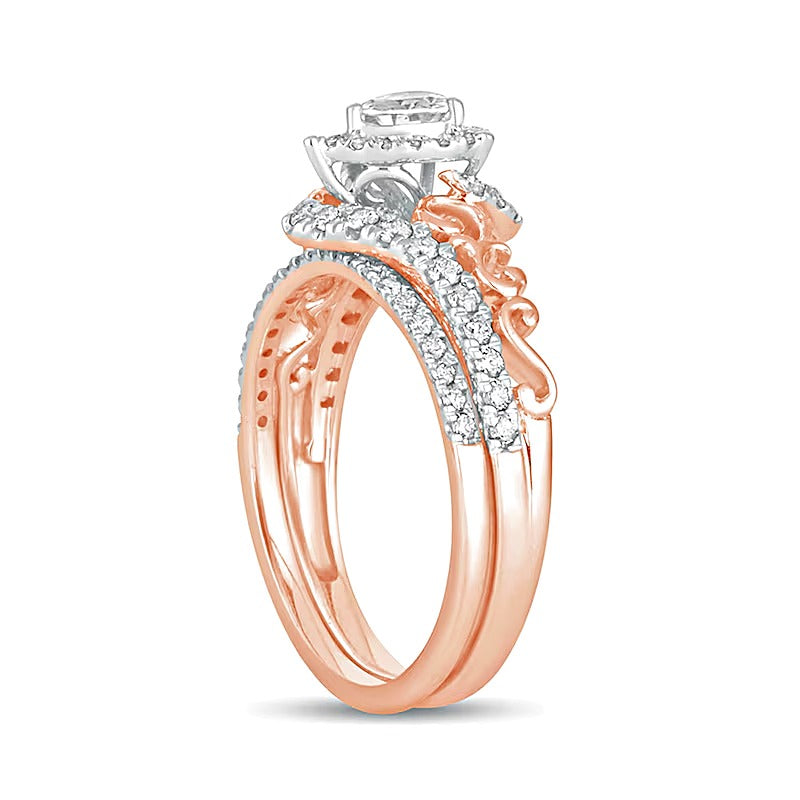 0.63 ct. Gesamtgewicht Braut-Set mit tropfenförmigen und runden weißen Diamanten in 10K Roségold