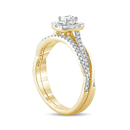 Brautset mit Diamanten im Smaragdschliff 0,5 ct. Gesamtgewicht in 10K Gelbgold