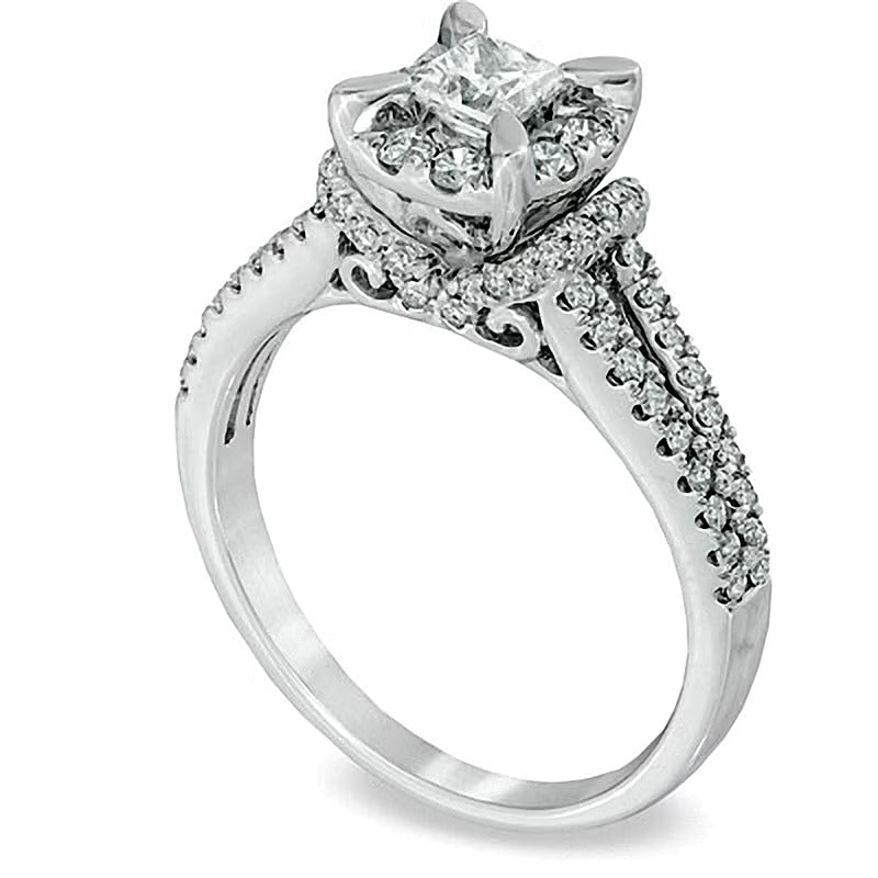 1.0 CT. Gesamtgewicht Diamant-Verlobungsring im Vintage-Stil mit Princess- und rundem Schliff in 14K Weißgold