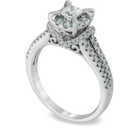 1.0 CT. Gesamtgewicht Diamant-Verlobungsring im Vintage-Stil mit Princess- und rundem Schliff in 14K Weißgold