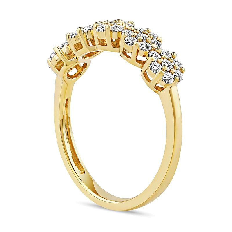 0.5 CT. TW Multi-Diamant Ring mit fünf Blüten-Cluster in 10K Gelbgold