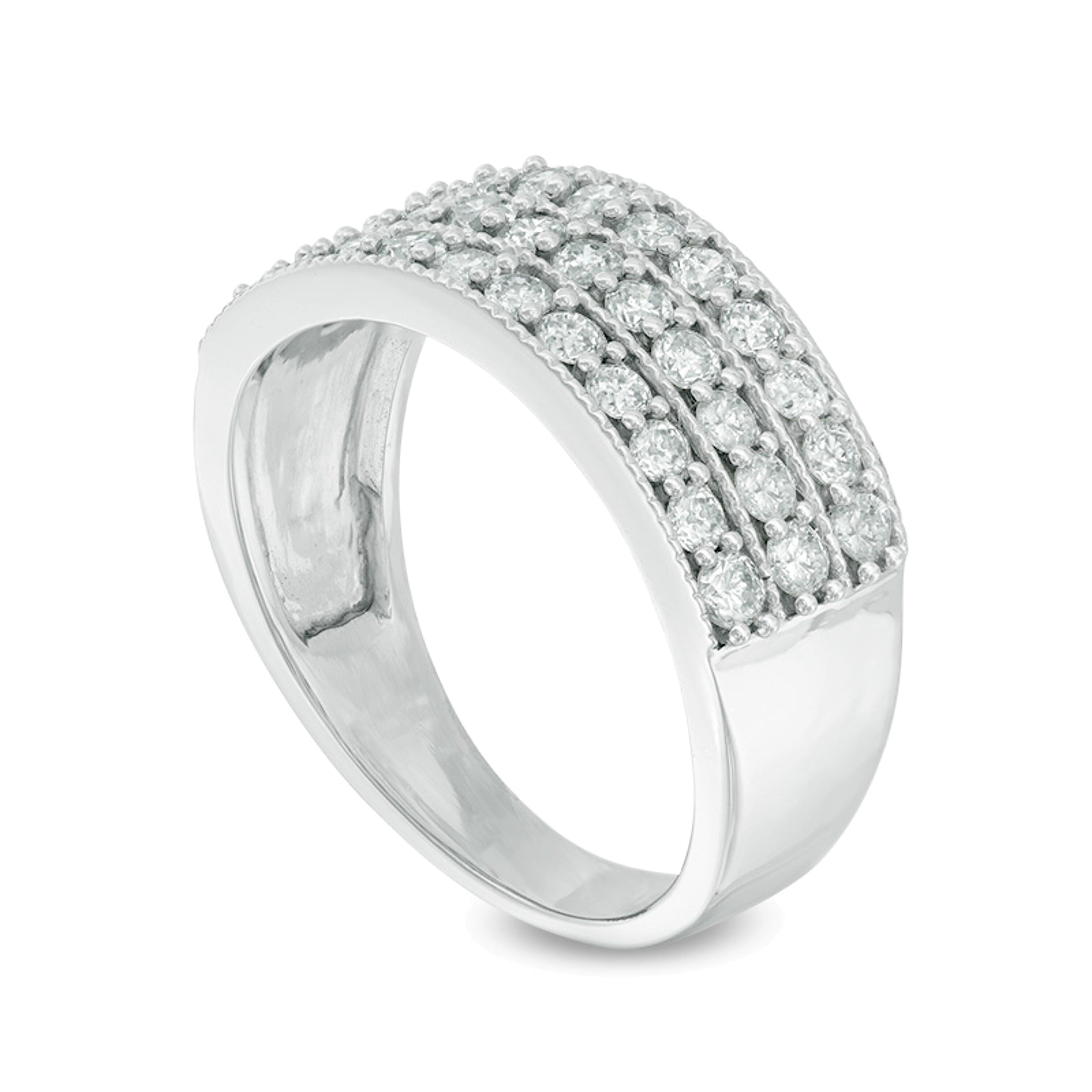 1.0 ct. Gesamtgewicht Diamant-Ring im Vintage-Stil mit drei Reihen in 14K Weißgold
