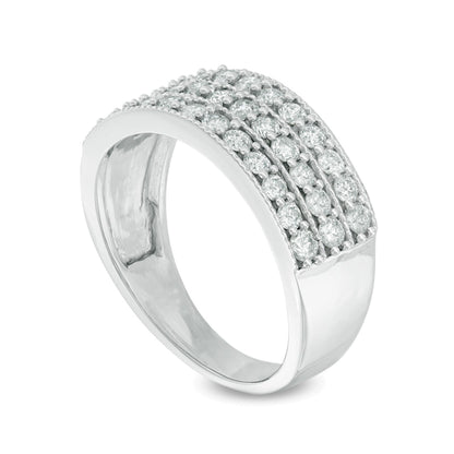 1.0 ct. Gesamtgewicht Diamant-Ring im Vintage-Stil mit drei Reihen in 14K Weißgold