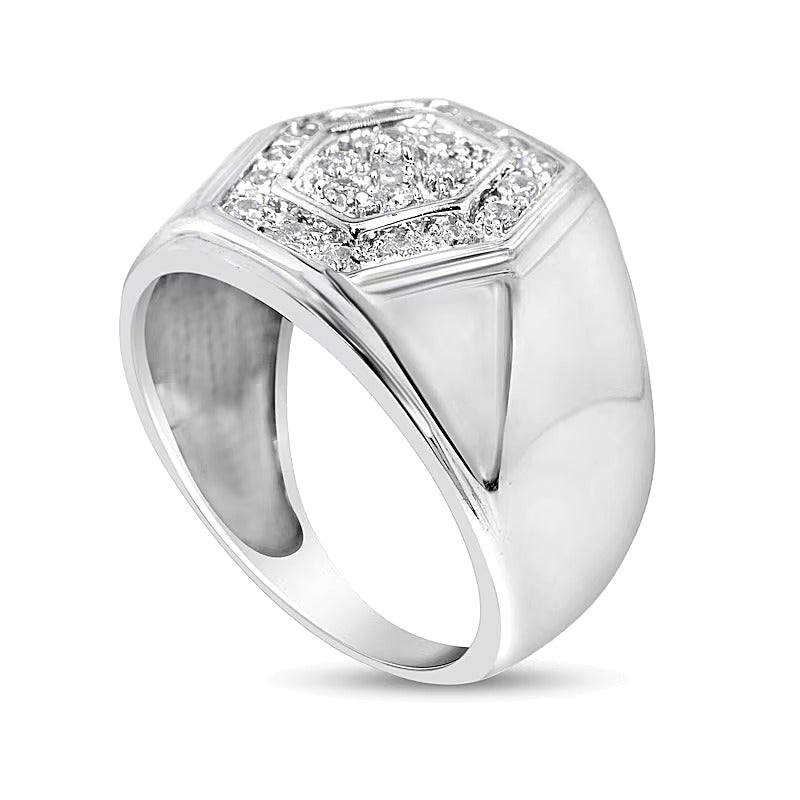 Fashion-Ring mit weißen Diamanten im Hexagon-Rahmen 0.5 ct. Gesamtgewicht in rhodiniertem Sterlingsilber
