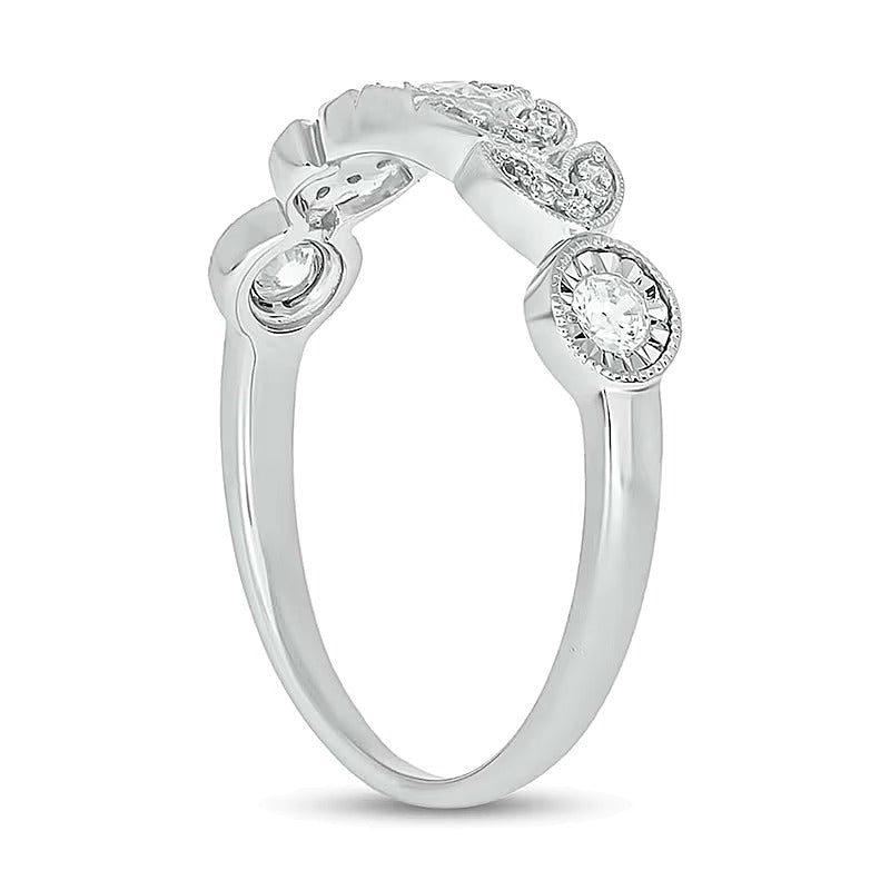 0.25 ct. Gesamtgewicht Diamant Ring im floralen Art-déco-Vintage-Stil zum Stapeln aus rhodiniertem Sterlingsilber