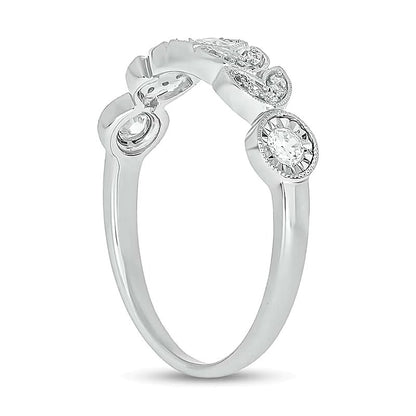 0.25 ct. Gesamtgewicht Diamant Ring im floralen Art-déco-Vintage-Stil zum Stapeln aus rhodiniertem Sterlingsilber