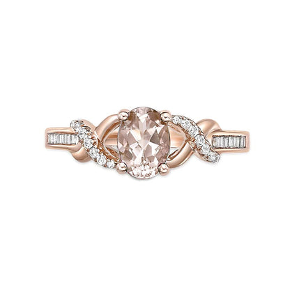 Ring mit ovalem Morganit und 0,17 ct. Gesamtgewicht Diamanten im Crossover-Split-Shank-Design in 10K Roségold