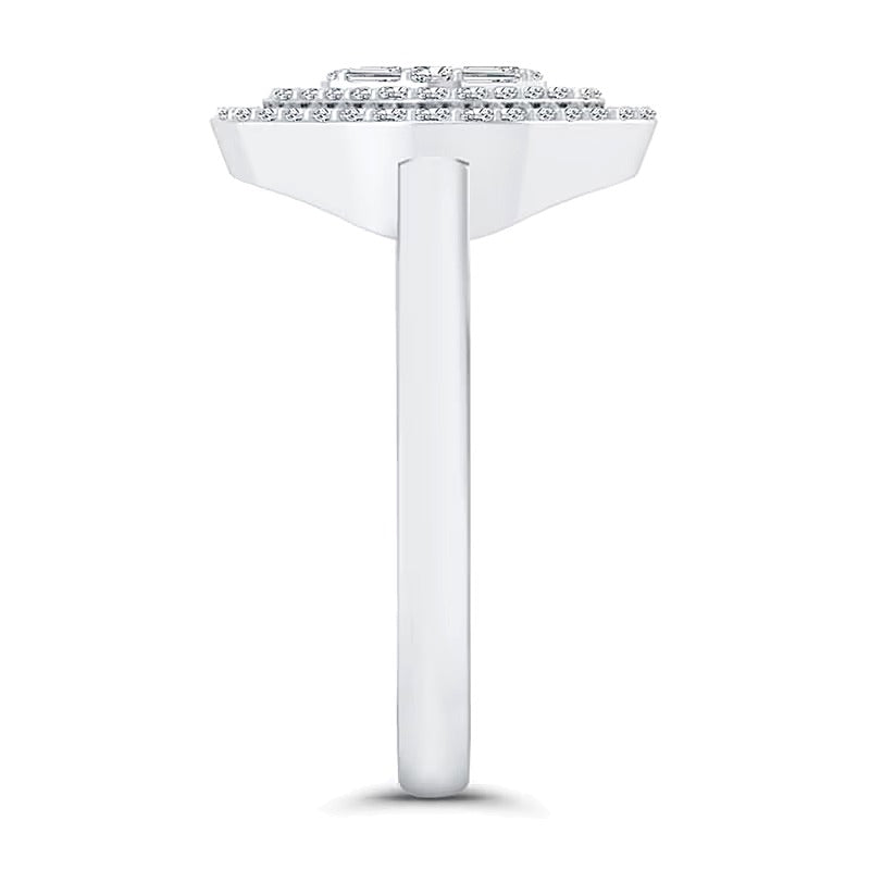 0.33 ct. Gesamtgewicht Fashion-Ring mit Diamanten in Princess-, rundem und Baguette-Schliff in 10K Weißgold