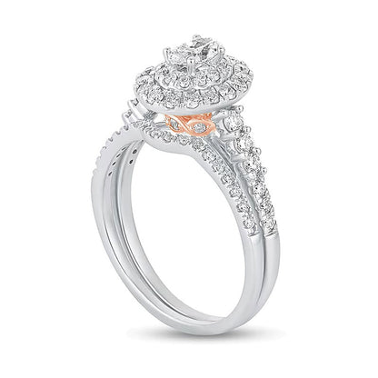 Braut-Set mit ovalem Diamant-Rahmen 1.0 ct. Gesamtgewicht in 10K Weißgold