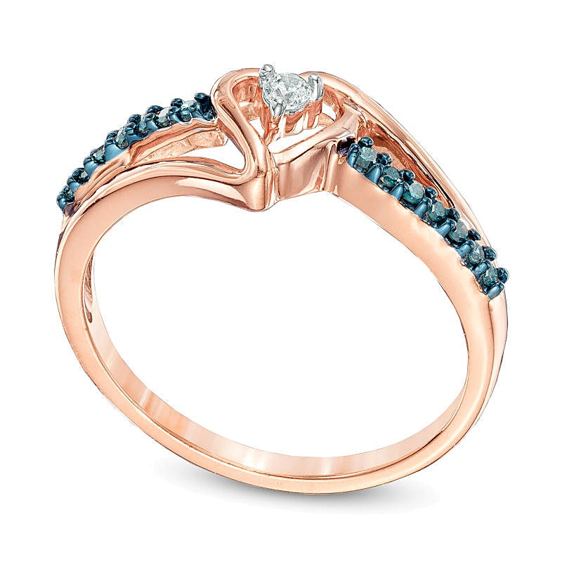 0.1 CT. Gesamtgewicht Freundschaftsring mit behandelten blauen und weißen Diamanten in Herzform aus 10K Roségold