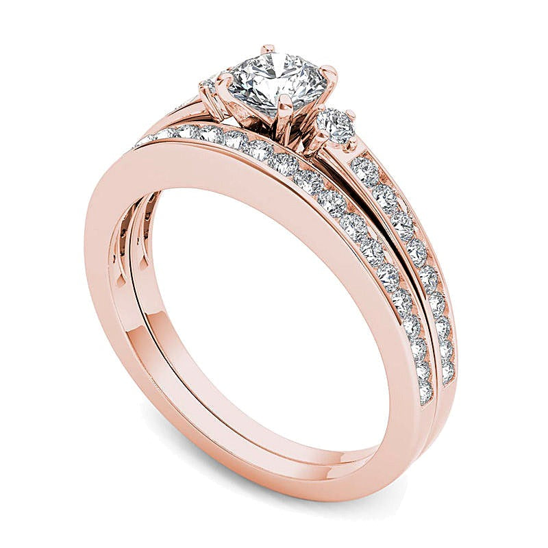 Diamant-Brautset mit sich verjüngender Schiene, 1.0 CT. TW, in 14K Roségold