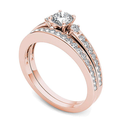 Diamant-Brautset mit sich verjüngender Schiene, 1.0 CT. TW, in 14K Roségold