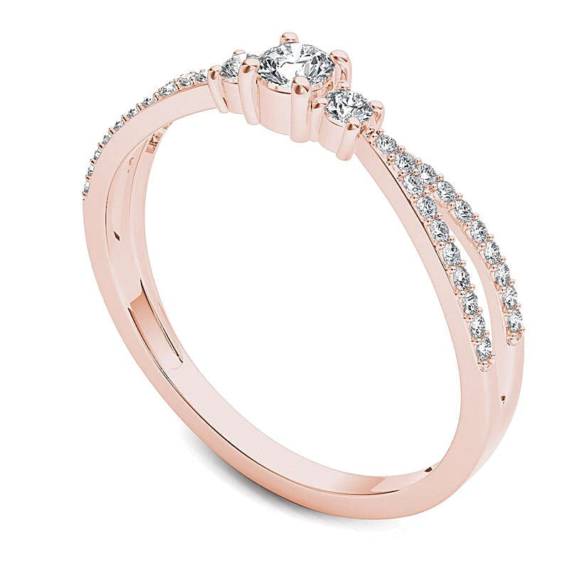 0.25 ct. Gesamtgewicht Diamant Dreistein Verlobungsring mit geteilter Schiene in 14K Roségold