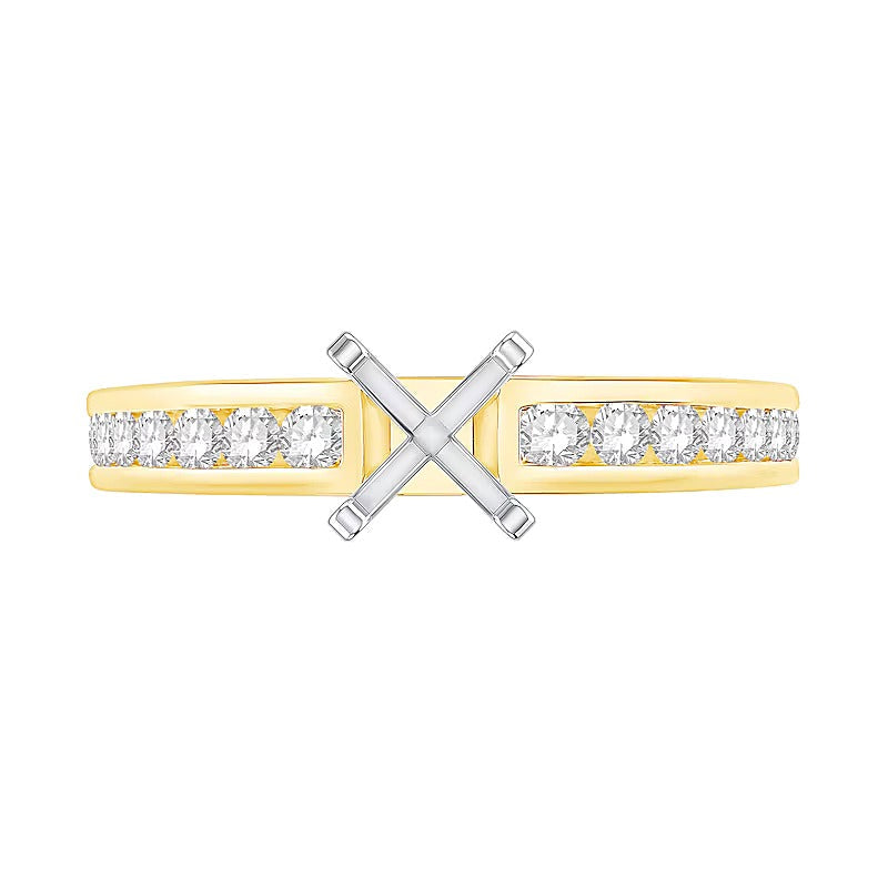 0.38 ct. Gesamtgewicht kanalgefasster Diamant Solitär Semi-Mount in 14K Gelbgold