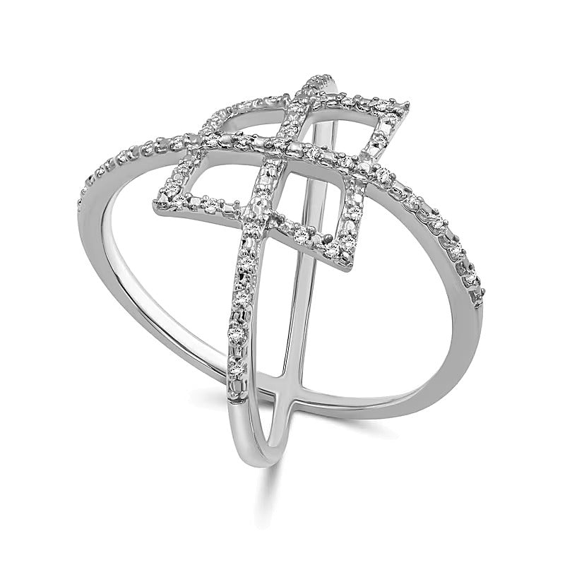 0.13 ct. Gesamtgewicht Diamant Art-Déco Orbit-Ring aus rhodiniertem Sterlingsilber