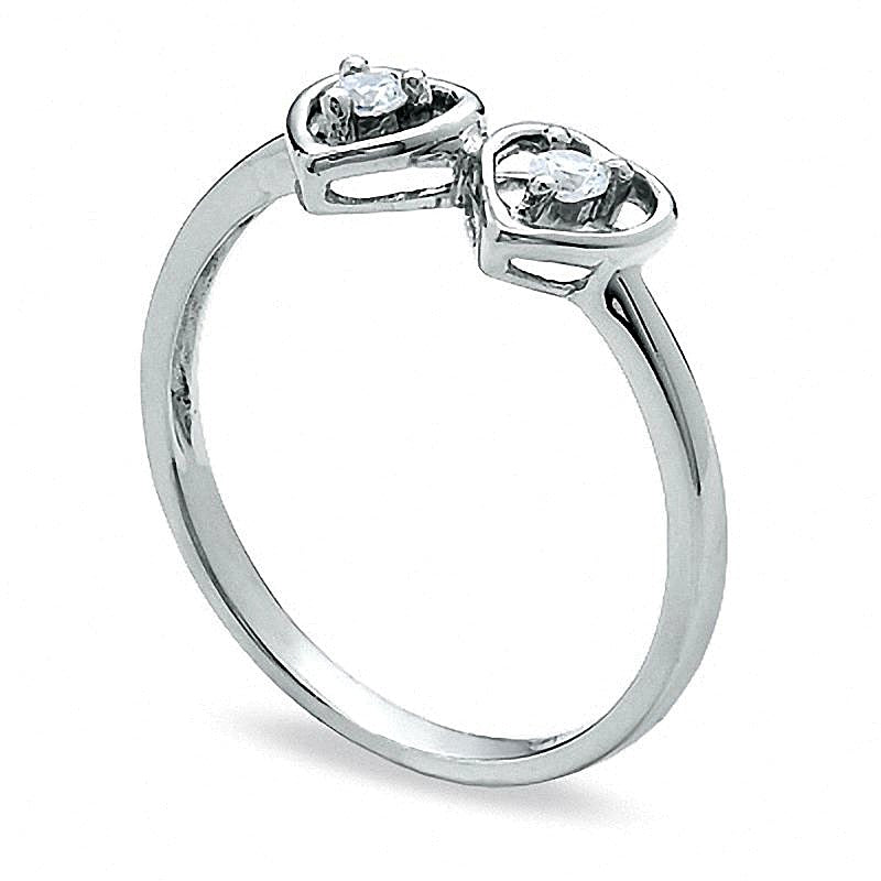 0,07 ct. Gesamtgewicht Diamant Freundschaftsring mit Doppelherz aus 10K Weißgold