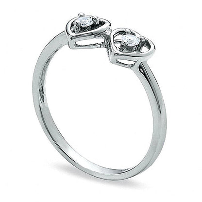 0,07 ct. Gesamtgewicht Diamant Freundschaftsring mit Doppelherz aus 10K Weißgold