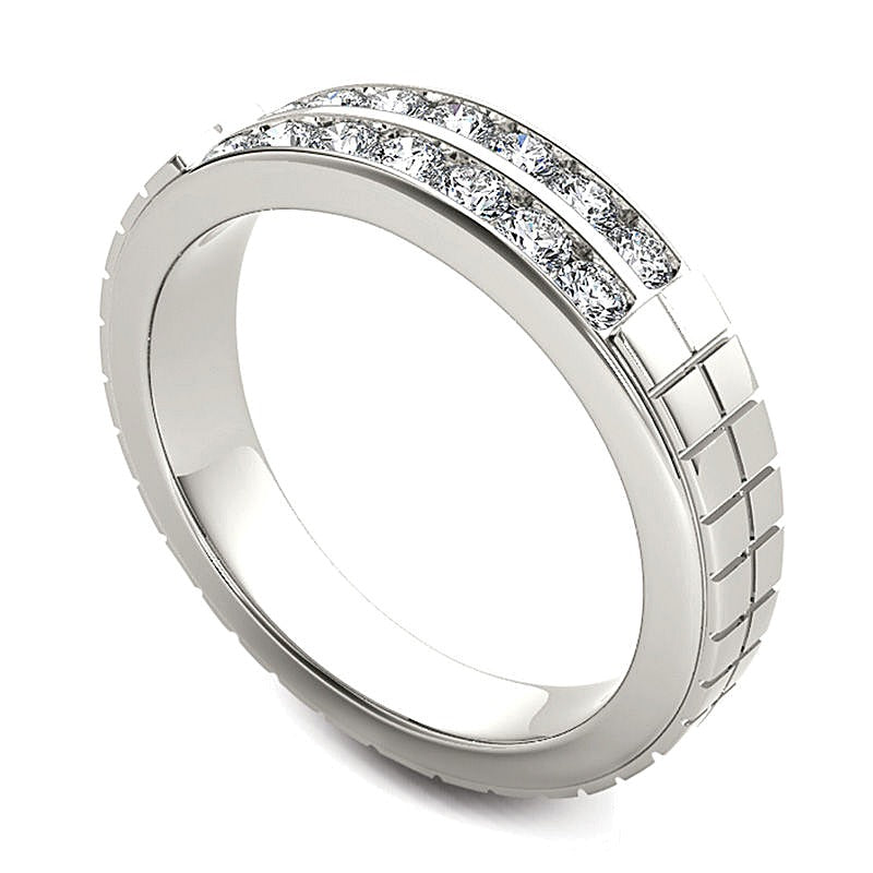 0.75 ct. Gesamtgewicht Diamant-Ehering zweireihig mit geätzter Oberfläche in 14K Weißgold