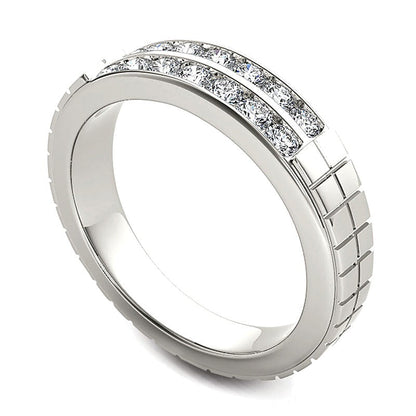 0.75 ct. Gesamtgewicht Diamant-Ehering zweireihig mit geätzter Oberfläche in 14K Weißgold