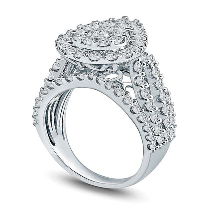 Verlobungsring mit Diamanten im Komposit-Design, tropfenförmiger Fassung und mehrreihigem Aufbau in 10K Weißgold