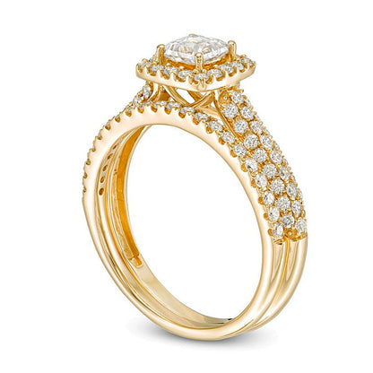 1.0 CT. Gesamtgewicht Braut-Set mit Diamanten im Princess- und Rundschliff in 14K Gelbgold (I/I1)