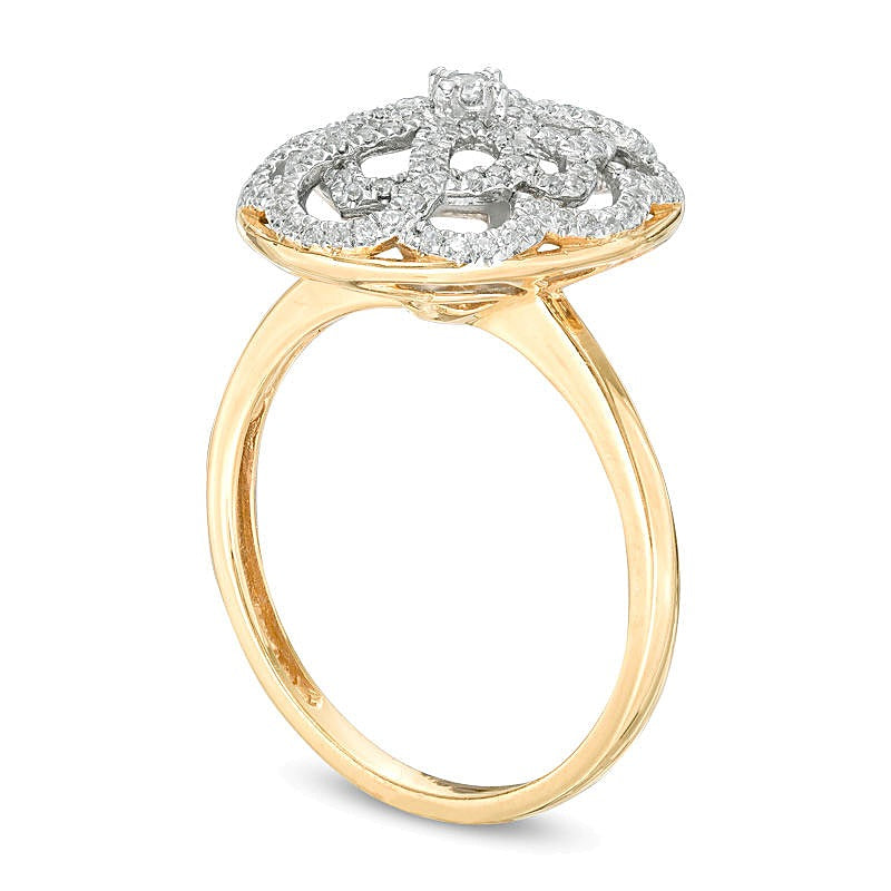 0.33 ct. Gesamtgewicht Diamant Fashion-Ring in ovaler Form mit Muschel- und Gittermuster in 10K Gelbgold