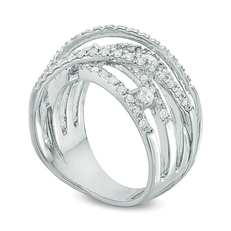 Fashion-Ring mit weißen Diamanten 1.0 ct. Gesamtgewicht mehrreihig in 14K Weißgold