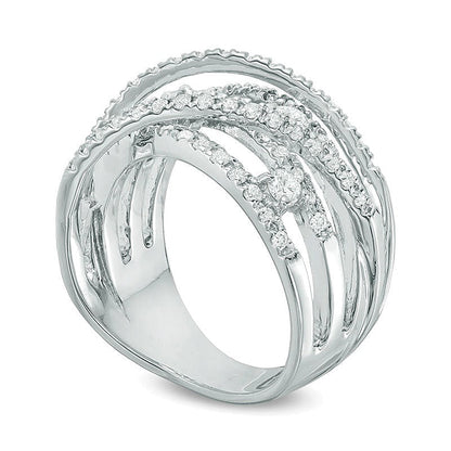 Fashion-Ring mit weißen Diamanten 1.0 ct. Gesamtgewicht mehrreihig in 14K Weißgold