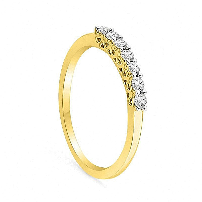 Ehering mit sieben Diamanten 0,2 ct. Gesamtgewicht rund in 10K Gelbgold für Damen