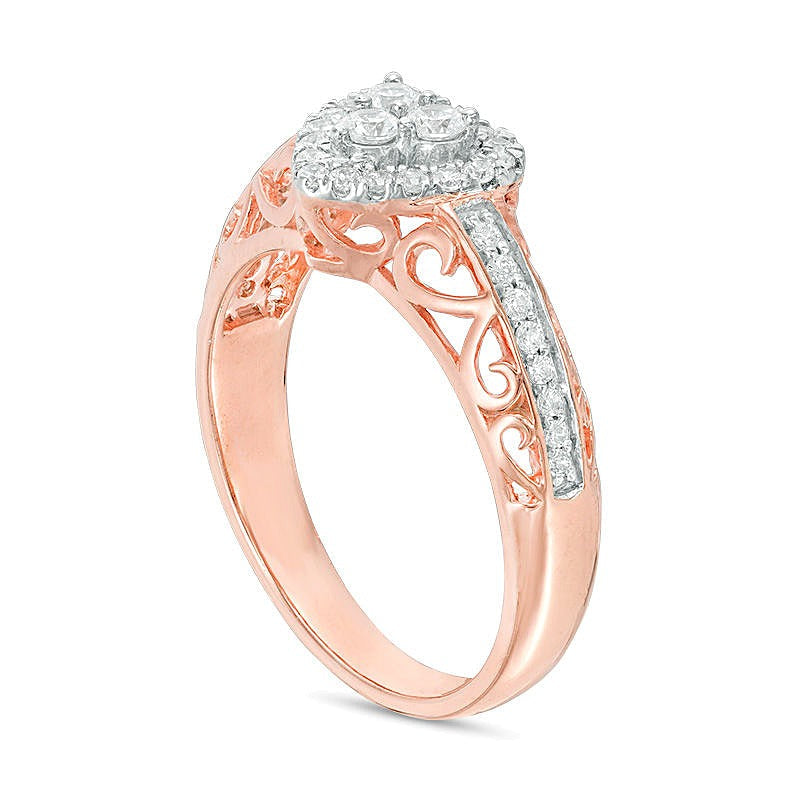 Herz-Ring mit Diamanten 0,38 ct. Gesamtgewicht in 10K Roségold
