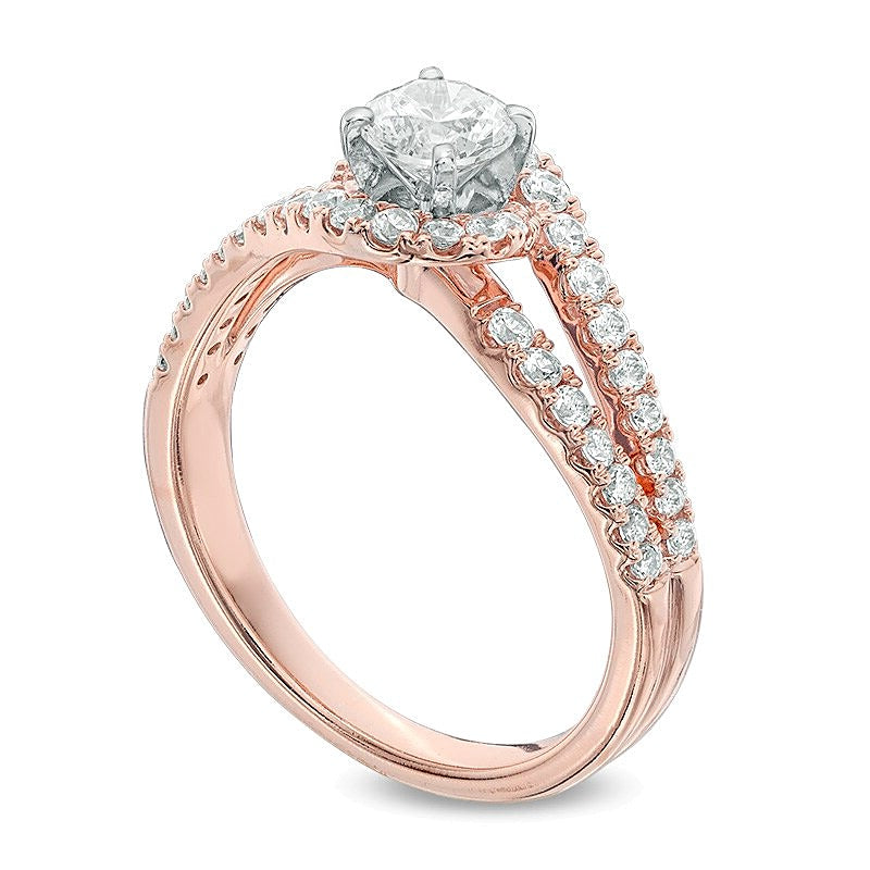 1.0 CT. TW Diamant Halo-Verlobungsring in 14K Roségold