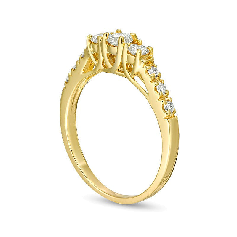 0,5 CT. Gesamtgewicht Diamant Dreistein-Verlobungsring in 14K Gelbgold (I/I3)